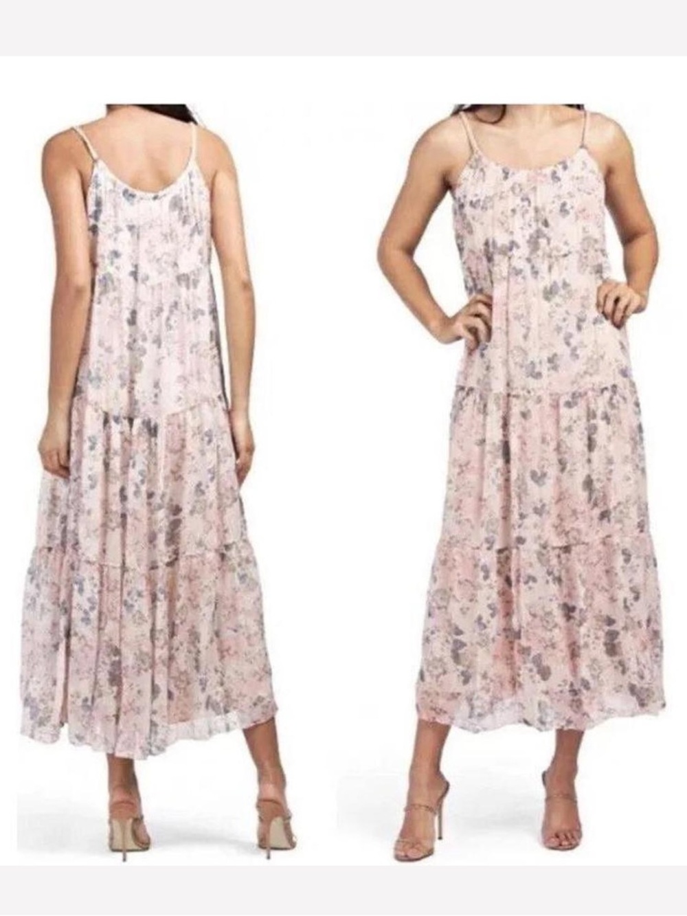 NWT Elena Baldi | Women’s Pink/Grey Tiered Silk Blend Maxi Slip Dress Size M